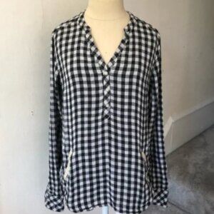 Maison Scotch Check Plaid Leather Trim Pocket Top